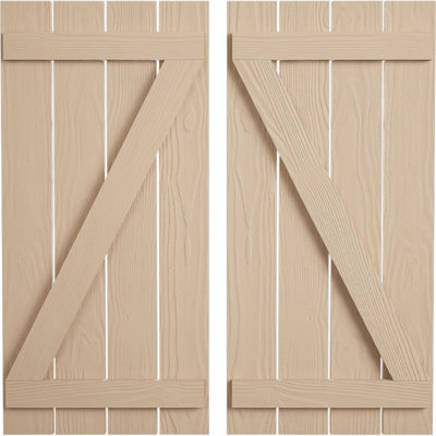 Rustic Four Board Spaced Board-n-Batten Faux Wood Shutters w/Z-Board (Per Pair)