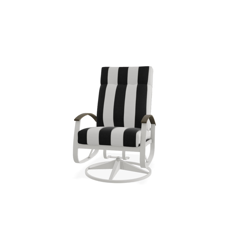 Chaise berçante pivotante réglable avec coussins Askar, Cabana classique à rayures noires Sunbrella®, Bois de plage P40