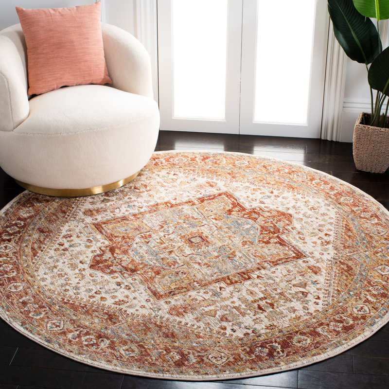 Tapis oriental ivoire / rouille, Rond 6 pi 4 po