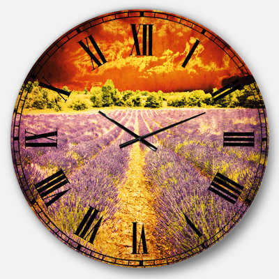 Magnifique champ de lavande et coucher de soleil - Horloge murale traditionnelle
