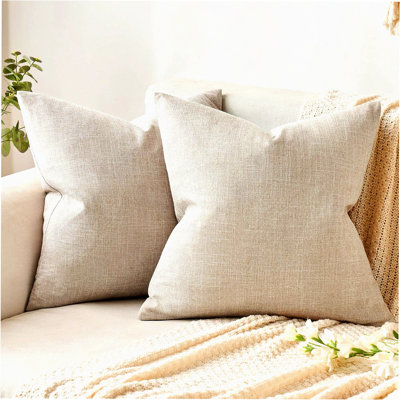 Farmhouse Linen Burlap Decorative Pillow Covers - Set of 2 Solid Taupe Throw Cushion Covers for Sofa Couch - Square Pillowcases