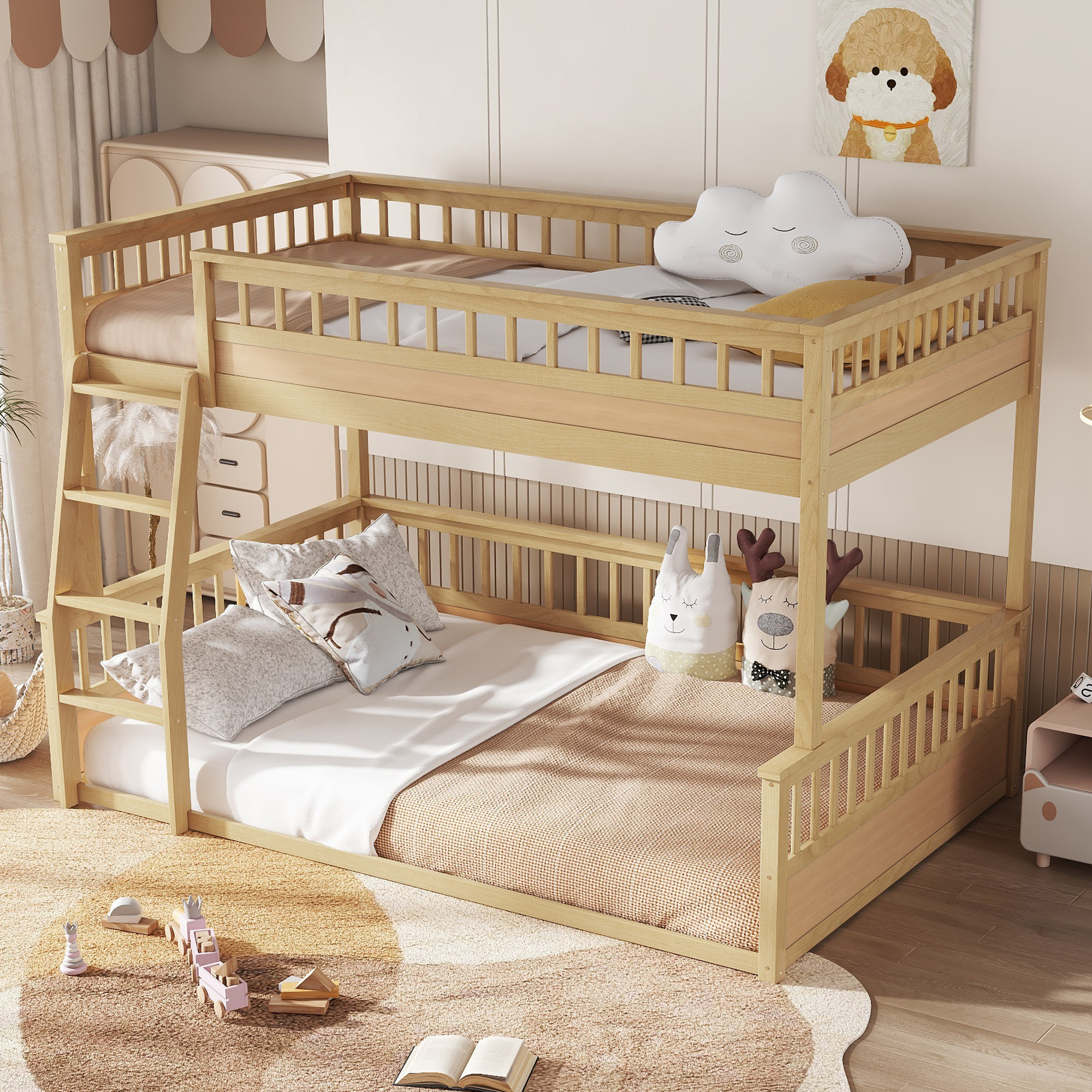 Harriet Bee Full XL over Queen Bunk Bed with Ladder and Guardrails ...