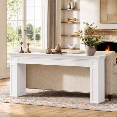 Console 71 po moderne ultra longue avec finition blanche élégante, table d'entrée étroite avec plateau épaissi pour le salon, le couloir et le canapé derrière