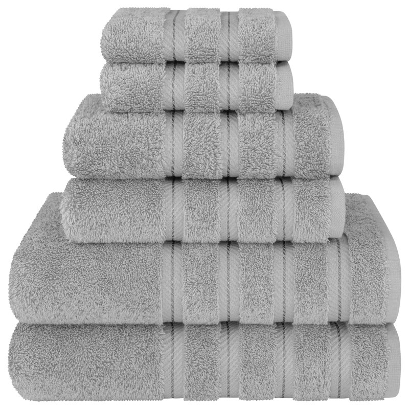 100% Cotton Premium Turkish Bath Towel Set, 6 Piece Super Soft and Absorbent Darcelle Collection, Rockridge Gray