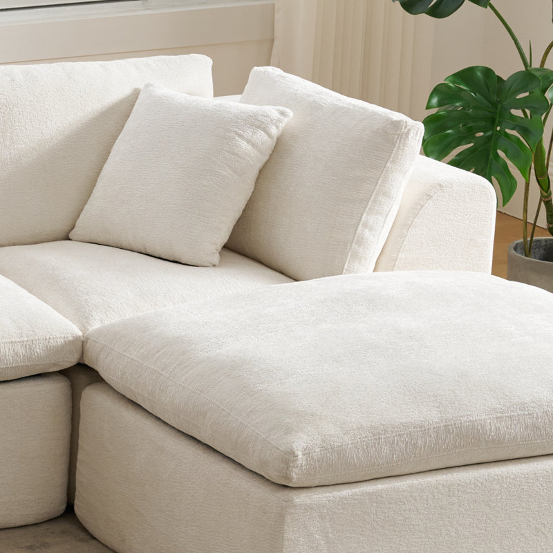 Canapé d'angle modulaire sans os de 279 cm de large avec poufs, canapé infonuagique rembourré en forme de U 5 places, aucun assemblage requis