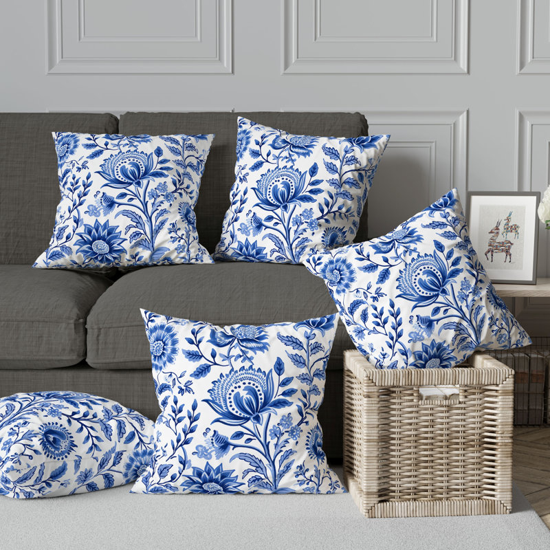 Coussin Sanganeri, H 26 po x l 26 po, Bleu / blanc