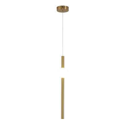 Luminaire suspendu 1 lumière DEL dorée avec abat-jour en acrylique blanc