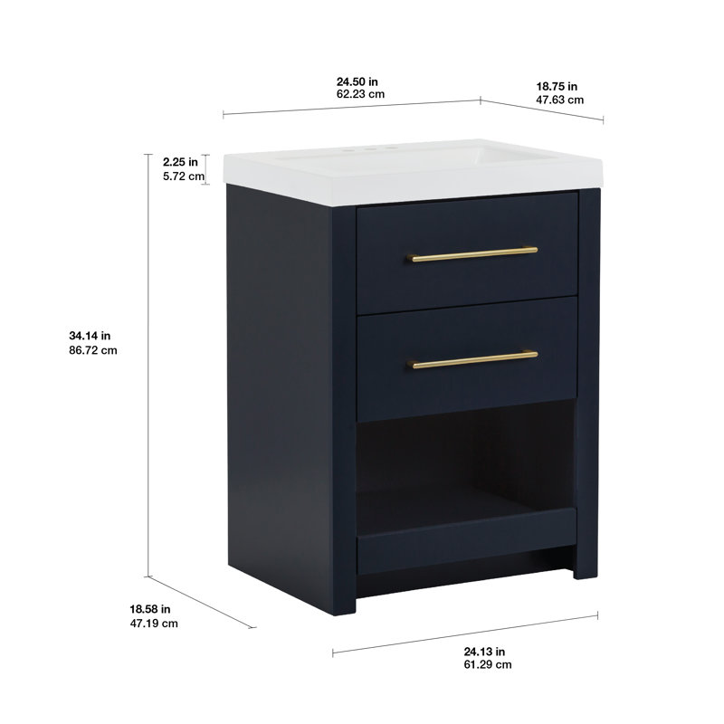 24.5" Single Bathroom Vanity With Cultured Marble Top, Deep Blue, Gold
