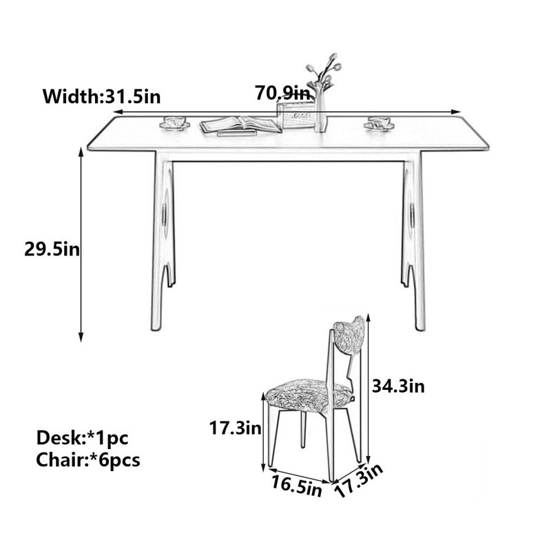 Table de salle à manger French French, H 29,5 po x L 70,9 po x l 31,5 po