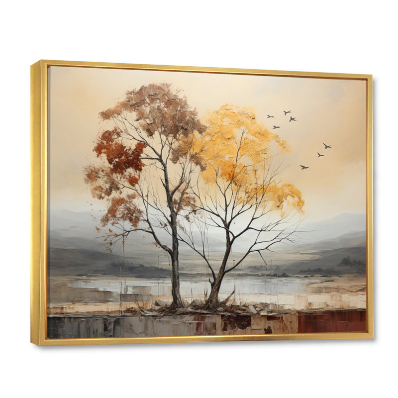 Brich Tree Harmony of - impression, H 34 po x l 44 po x P 1,5 po, Cadre flottant doré