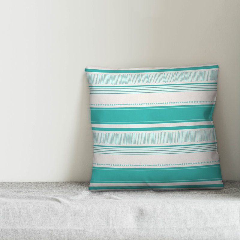  Coussin décoratif intérieur / extérieur à rayures abstraites esquissées, 16 po x 1 po, Crème / Vert océanique, Pas de bourre