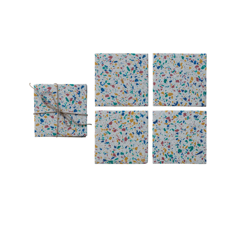 4-Piece Square Resin And Terrazzo Coasters