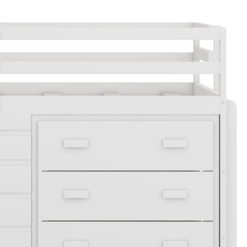 Lit mezzanine avec tiroirs et tablette, White