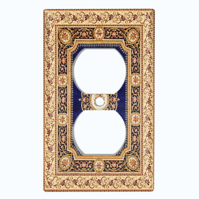 Metal Light Switch Plate Outlet Cover (Elegant Colourful Frame Rug Navy Blue Paint - Single Toggle)