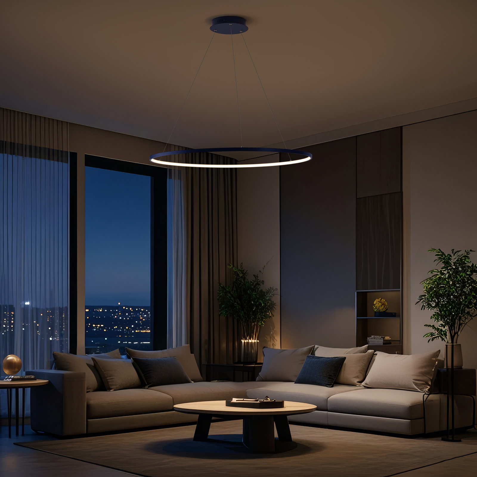 Odin Single Light Dimmable LED Pendant, 0.75" H x 34.88" W x 34.88" D, Navy