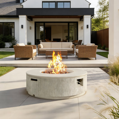 38" Round Propane Fire Pit Table With 50,000 BTU Heat, Modern MGO Outdoor Fire Bowl With Lava Rocks & Rain Cover
