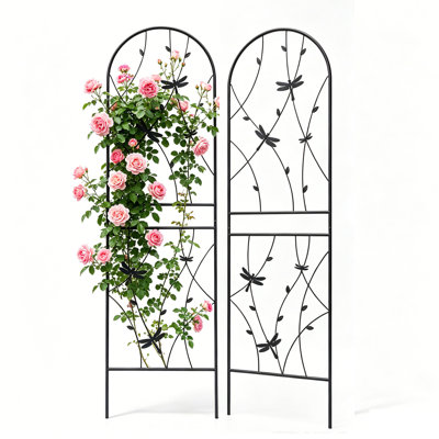 2 Pack Metal Garden Trellis 85" x 19" – Rustproof Heavy Duty Outdoor Trellis for Climbing Plants, Black Powder Coated Flower Support with Butterfly Decoration for Vine, Rose, Cucumber, Bean