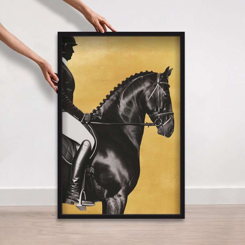 Oliver Gal Taming the Rhythm Gold I Horse - Leaf Framed Shadowbox Art, Black, 38" H x 26" W