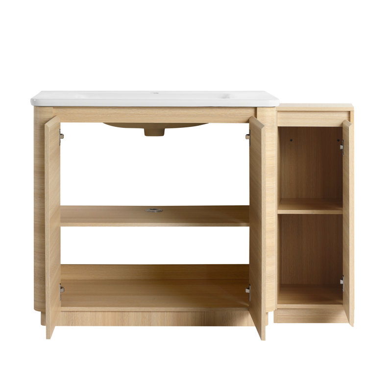 Ensemble de meuble-lavabo simple autoportant 48 po avec lavabo en céramique et tablettes réglables 48 po, 48", Beige