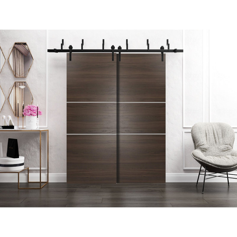 Porte de grange en bois lambrissé sans trousse de quincaillerie d'installation, 24 po x 80 po, Frêne chocolat