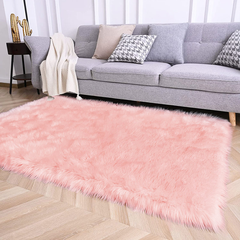 Chiemeka Faux Sheepskin Indoor Rug, Rectangle 6'5" x 10'