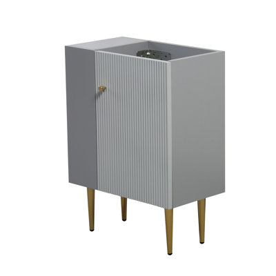 Base de meuble-lavabo 21,6 po, tablette ouverte à gauche, abat-jour gris, bois massif et fabrication, lavabo en céramique, portes à fermeture en douceur, revêtement extérieur imperméable, base dorée avec rangement à gauche, armoire, pour