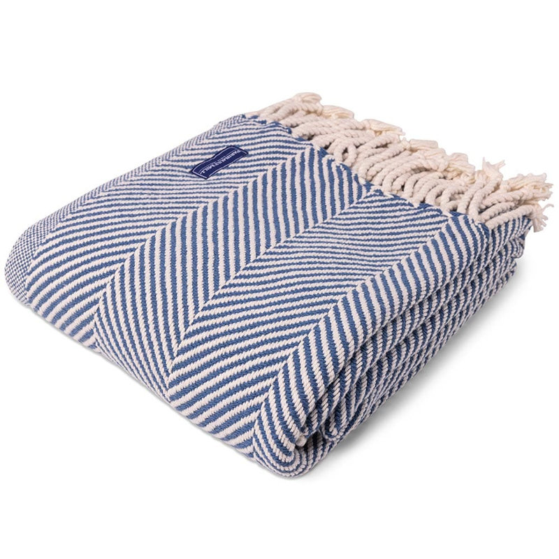 Jeté en coton Coastal Monhegan, Light Blue Chevron