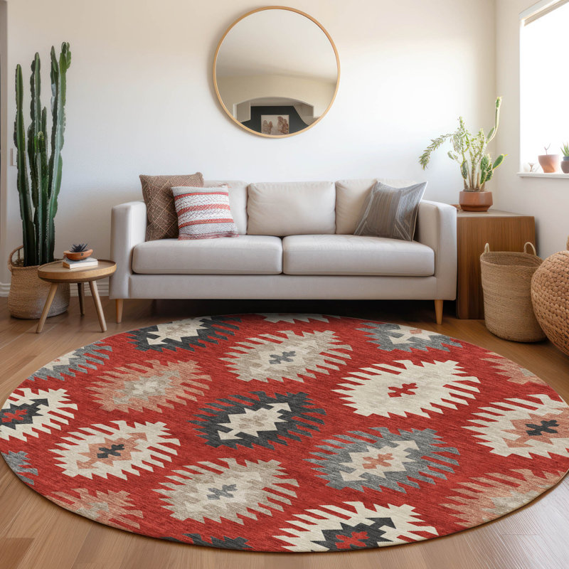 Premium Machine Washable Prisco Red Rug, Round 8'