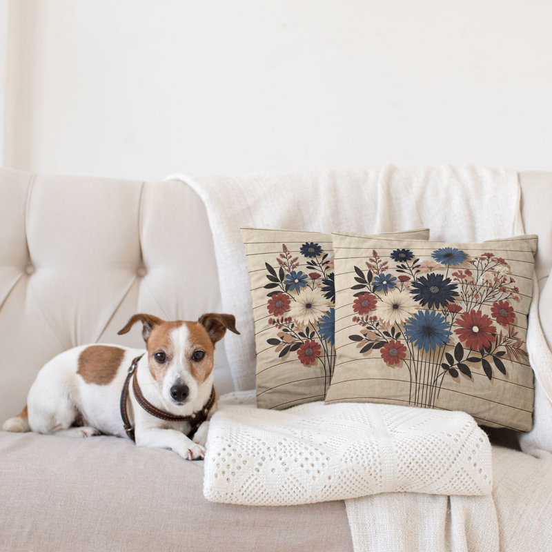 Night Blue Ruby and Champagne Floral Microfiber Reversible Throw Pillow Covers, Set of 2