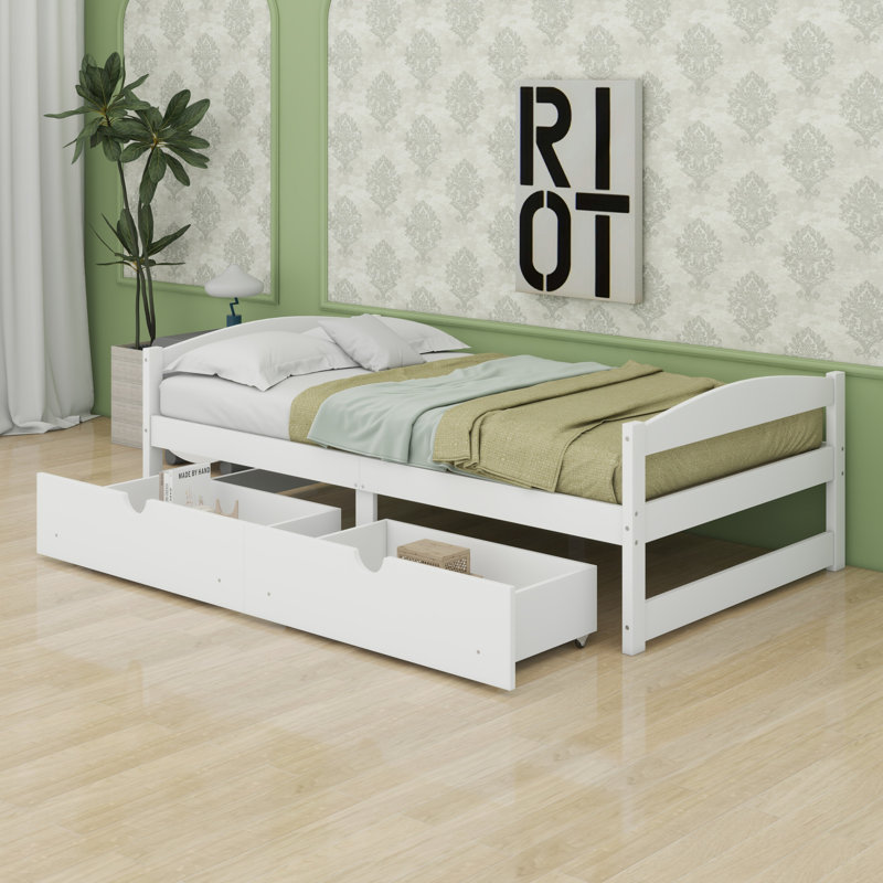 Lit plateforme avec tiroirs, Blanc