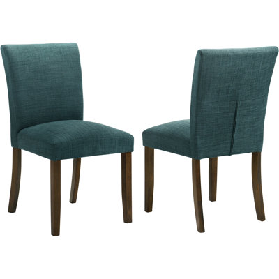 Chaises de salle à manger rembourrées bleu sarcelle Conifer (lot de 2) - Design épuré sans accoudoirs, dossiers incurvés confortables, pieds carrés en bois brun, bois d'hévéa et mousse, parfaites pour les espaces. Design avec pieds.