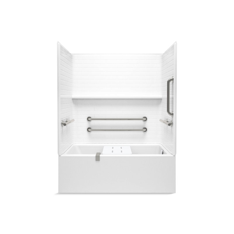 Forum Traverse 60" X 36" Above-Floor-Drain Vikrell Bath/Shower Withbackerboards, Grab Bars, And Seat, Right Drain