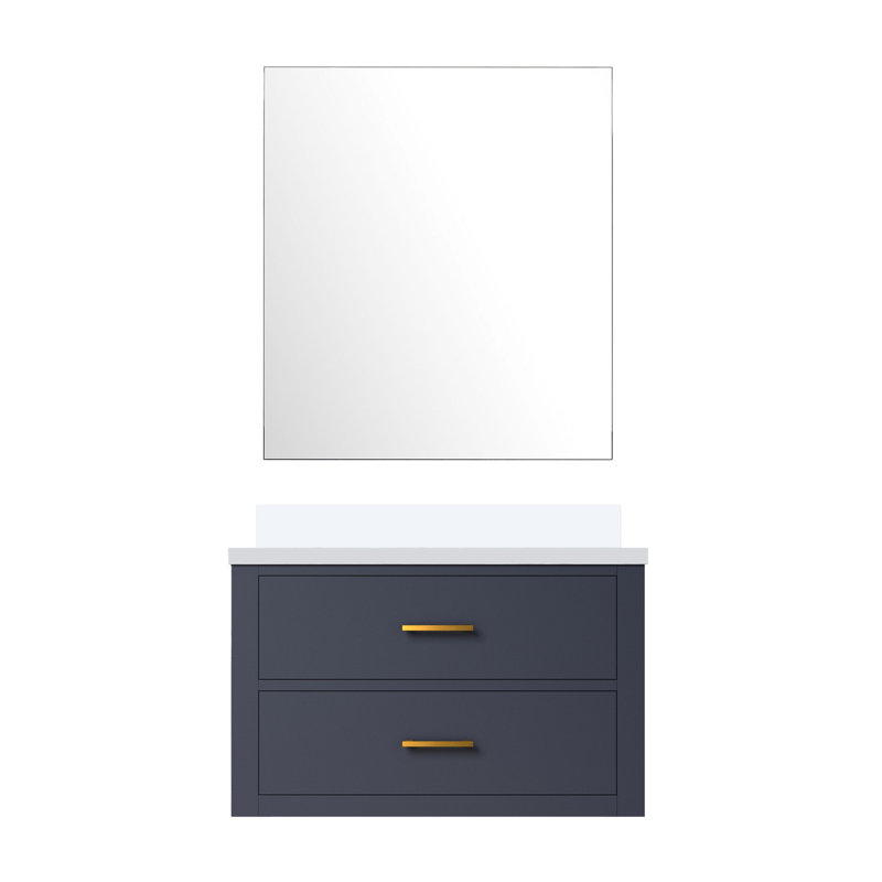 30 po L x P 22 po. Meuble-lavabo bleu avec comptoir en quartz blanc et miroir 28 inclus, P 30 po 22 po, comptoir, miroir inclus, fermeture en douceur