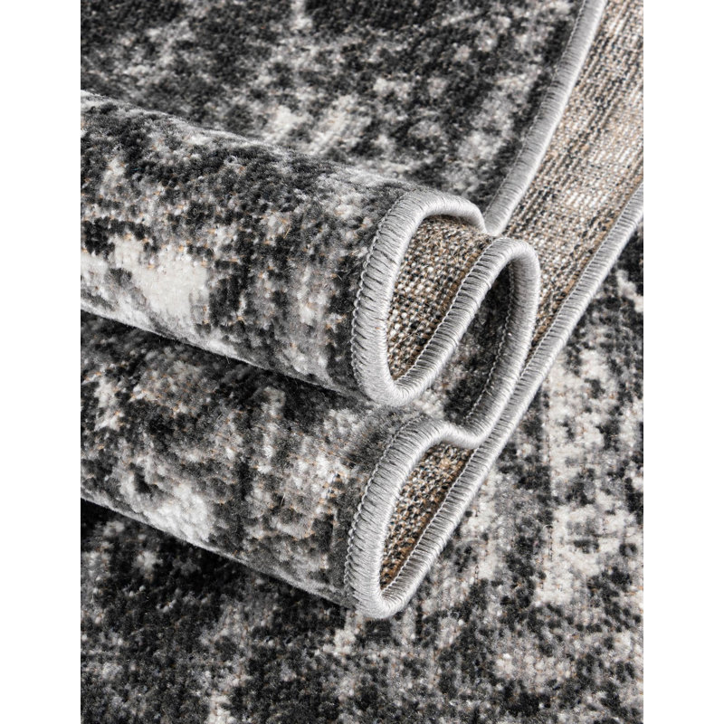 Clevinger Oriental Charcoal Area Rug, Square 5'3"