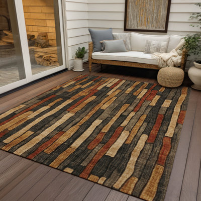 Machine Washable Indoor/Outdoor Christain ACN1302 Coffee Rug