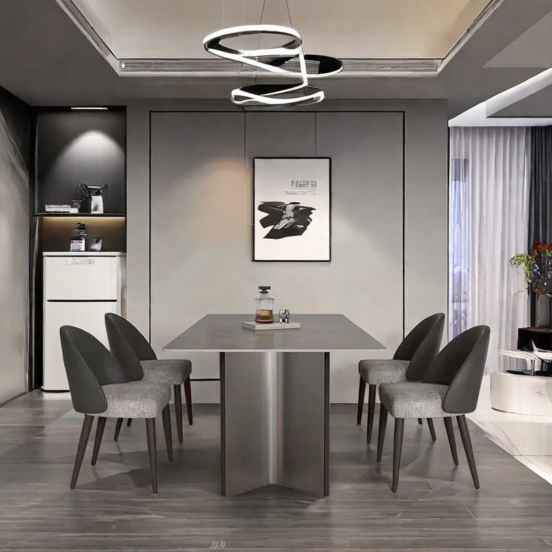 Modern Rectangular Sintered Stone Dining Table 4 - Person Double Pedestal Dining Set, 29.5"H x 55.1"L x 31.4"W