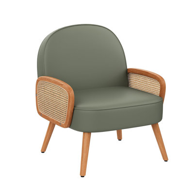 Modern Rattan Accent Chair with Comfy Upholstered Seat