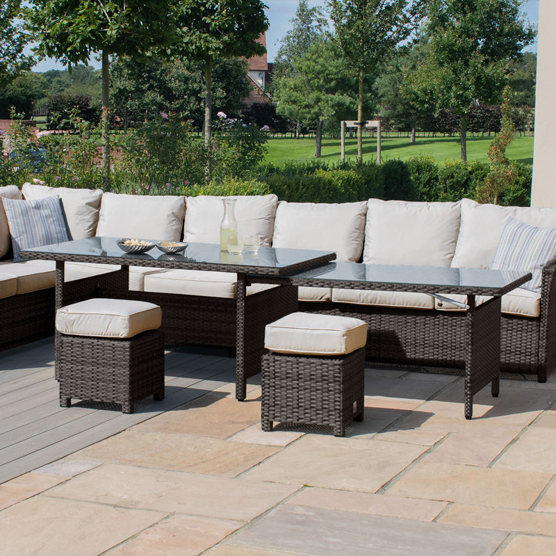 Cornejo Extending Rattan Corner Dining Set, Brown