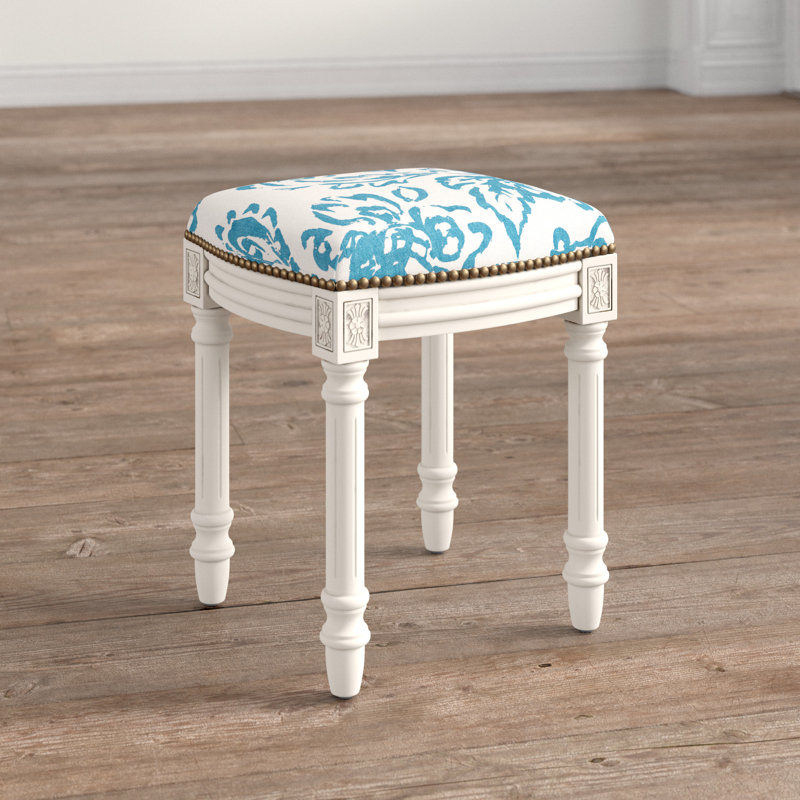 Tabouret de coiffeuse en bois massif Philomene, Bleu marine