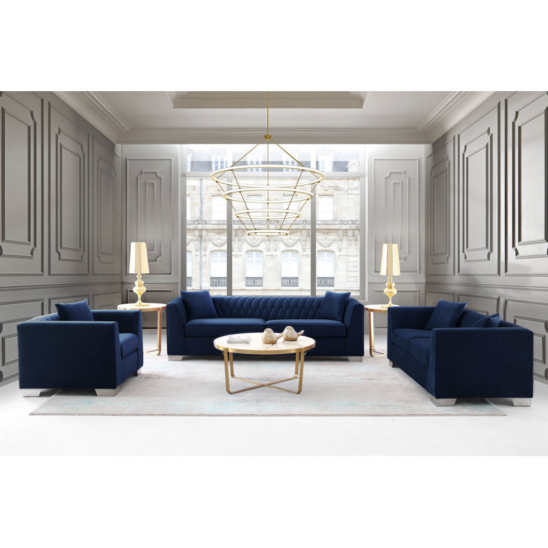 Gagnon Contemporary Chair in Velvet and Brushed Stainless Steel Legs, Blue
