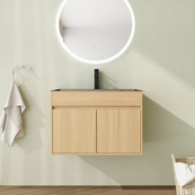 28'' Wall-Mounted Single Bathroom Vanity with Stainless Steel Top and Soft-Close Doors