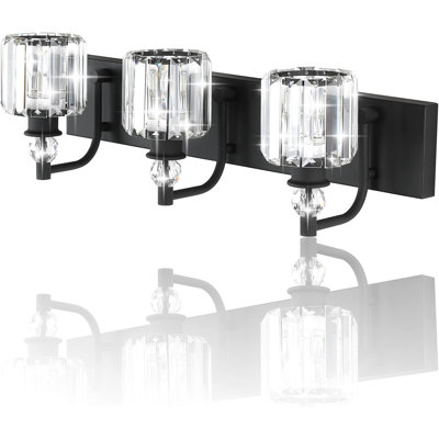 Luminaire de meuble-lavabo moderne en cristal avec finition et abat-jour en cristal transparent Ralbay pour salle de bain ou miroir