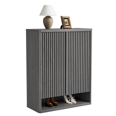 63-inch shoe cabinet, spacious shoe cabinet with adjustable shelves, wooden shoe cabinet with recessed doors