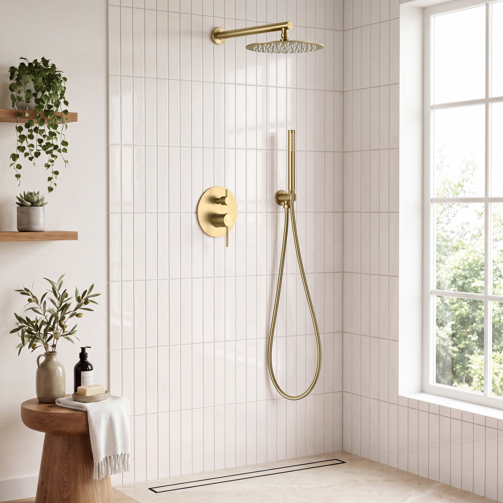 Circular Shower Faucet with Rough-in Valve, Brushed Brass