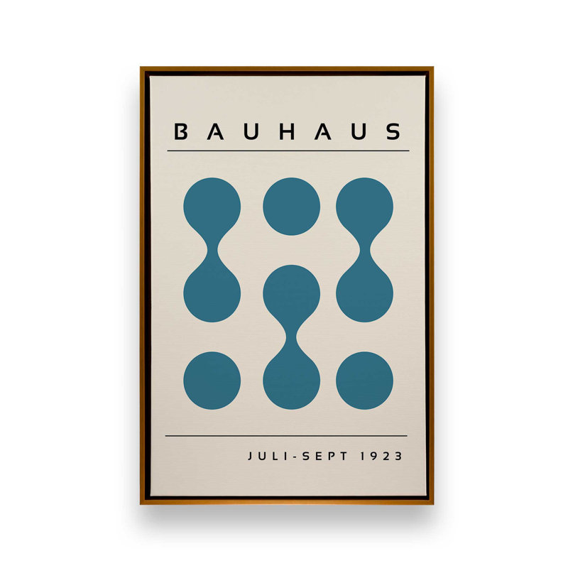 Toile roulée courbée Bauhaus Flow Blue, Cadre flottant or poli, H 18,75 po x l 12,75 po x P 1,75 po