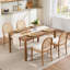 Ensemble de 2 chaises de salle à manger en rotin, chaises de salle à manger rembourrées en lin avec dossiers, chaises de cuisine modernes avec pieds en bois pour la salle à manger-930022136-930022133