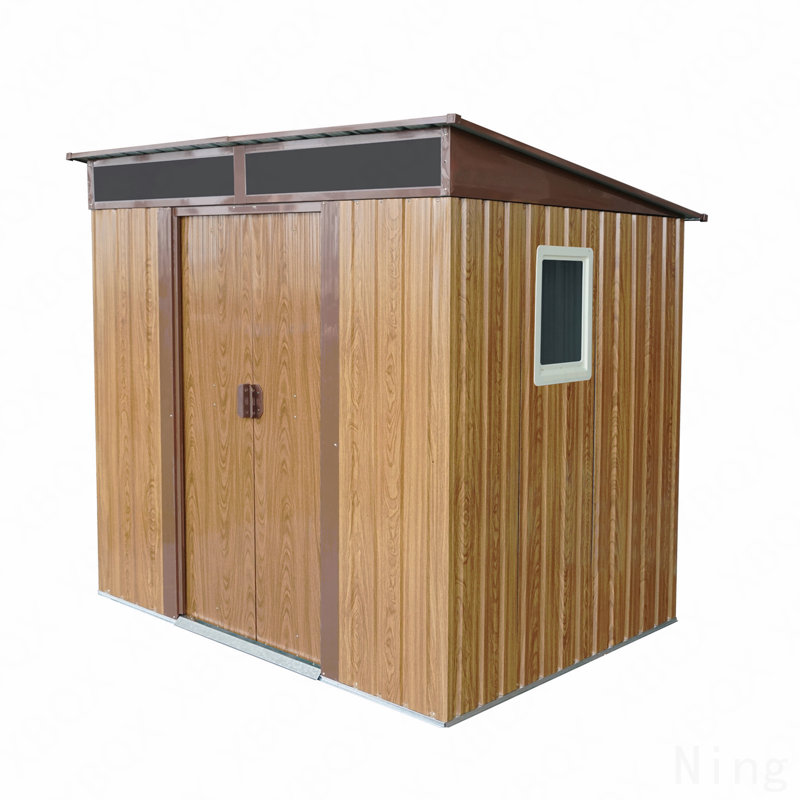 Remise de rangement extérieure en métal 6 pi x 5 pi avec fenêtre et plaque transparente, Brun