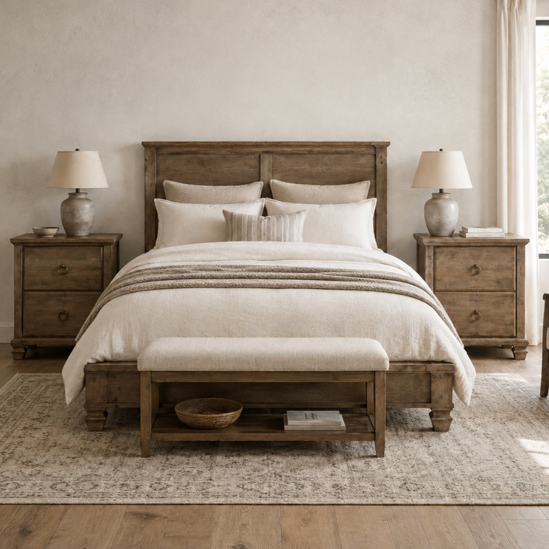 Weston 23" H Traditional Brown 2-Drawer Nightstand with Solid Wood Legs (Set of 2)