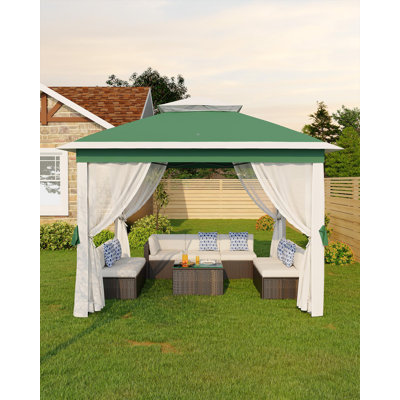 Pavillon de jardin extérieur 11 pi x 11 pi, pavillon de jardin robuste avec structure en métal robuste et toits doubles, abri de patio avec moustiquaire, idéal