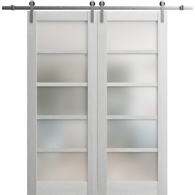 Panelled Wood Barn Door without Installation Hardware Kit, 48" x 96", Light Grey Oak